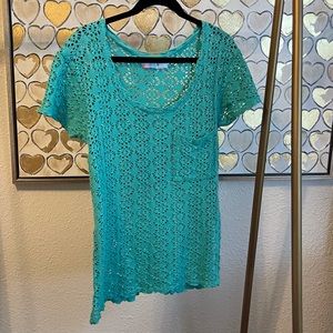 Free people beach crochet teal shirt xs